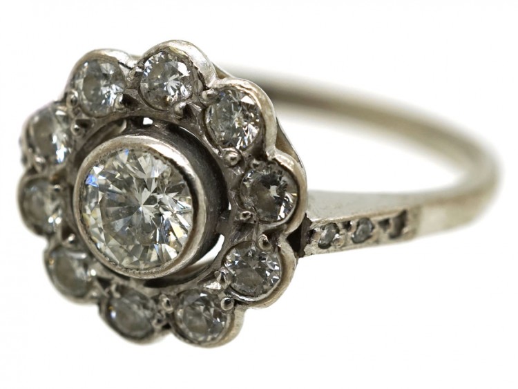 Edwardian 18ct White Gold & Diamond Cluster Ring