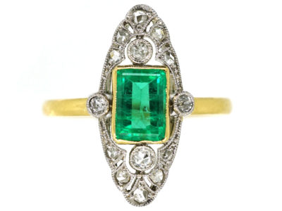 Art Deco Emerald & Diamond Marquise Ring