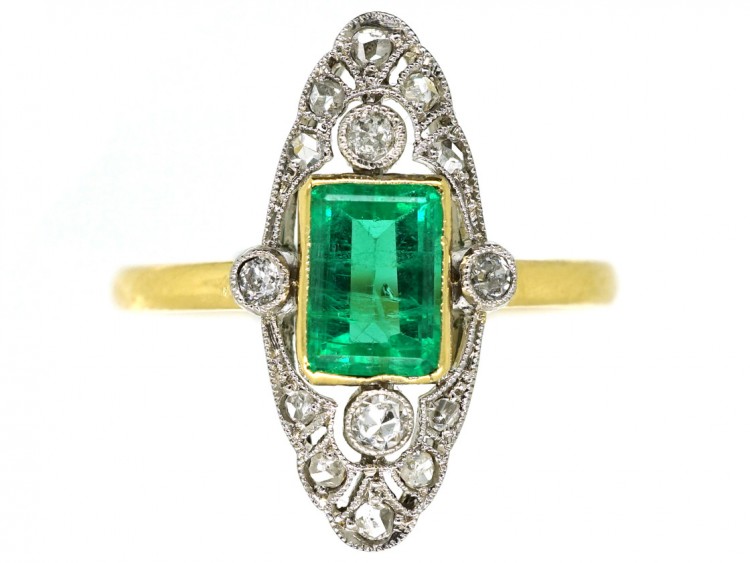 Art Deco Emerald & Diamond Marquise Ring
