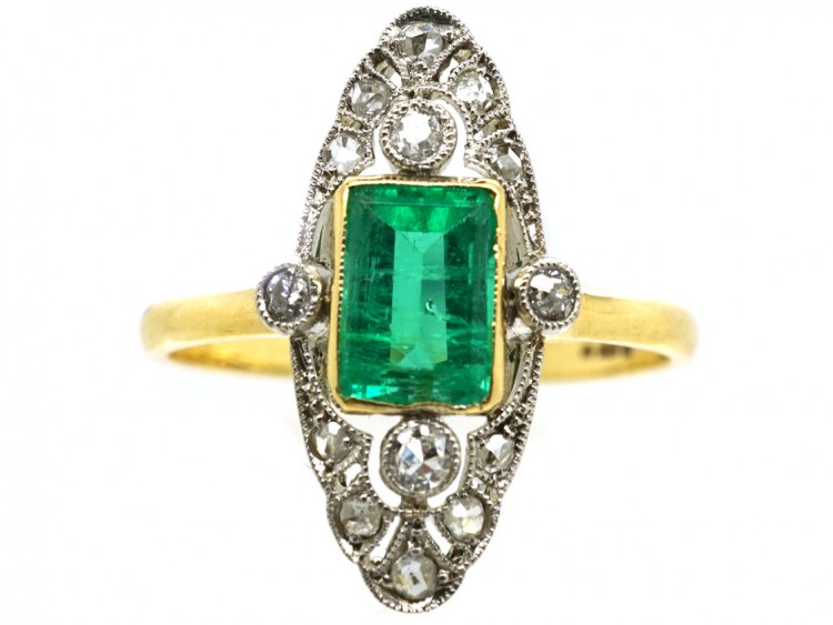 Art Deco Emerald & Diamond Marquise Ring