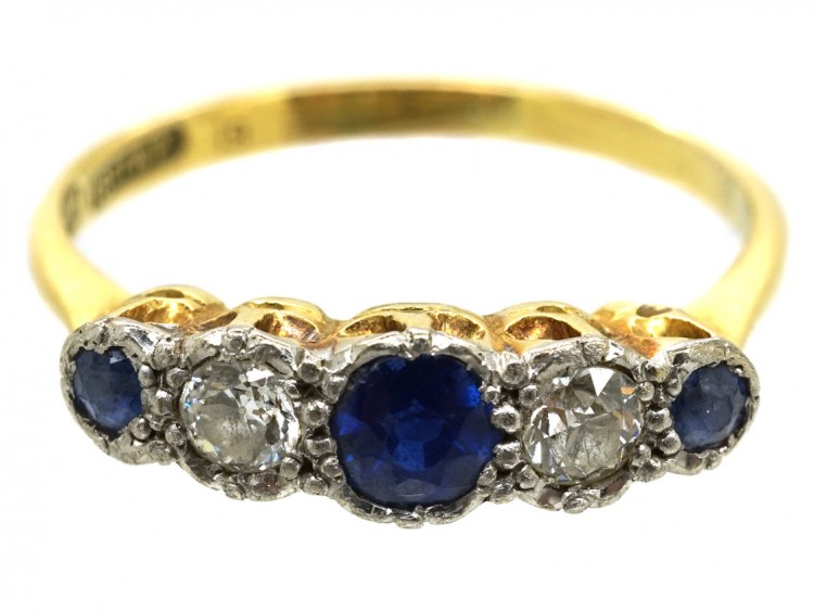 18ct Gold & Platinum, Sapphire & Diamond Five Stone Ring