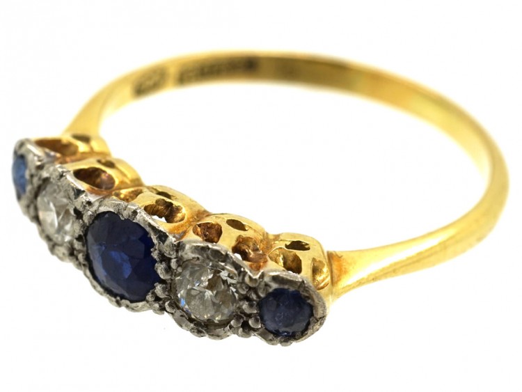 18ct Gold & Platinum, Sapphire & Diamond Five Stone Ring