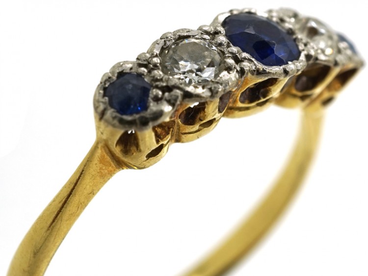 18ct Gold & Platinum, Sapphire & Diamond Five Stone Ring
