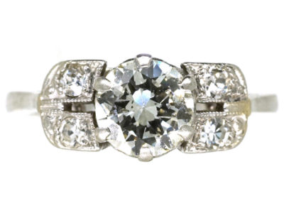 Art Deco Solitaire Ring With Diamond Shoulders