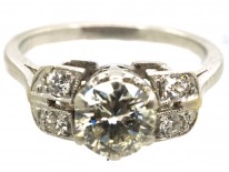 Art Deco Solitaire Ring With Diamond Shoulders