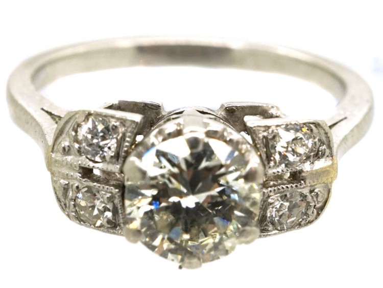 Art Deco Solitaire Ring With Diamond Shoulders