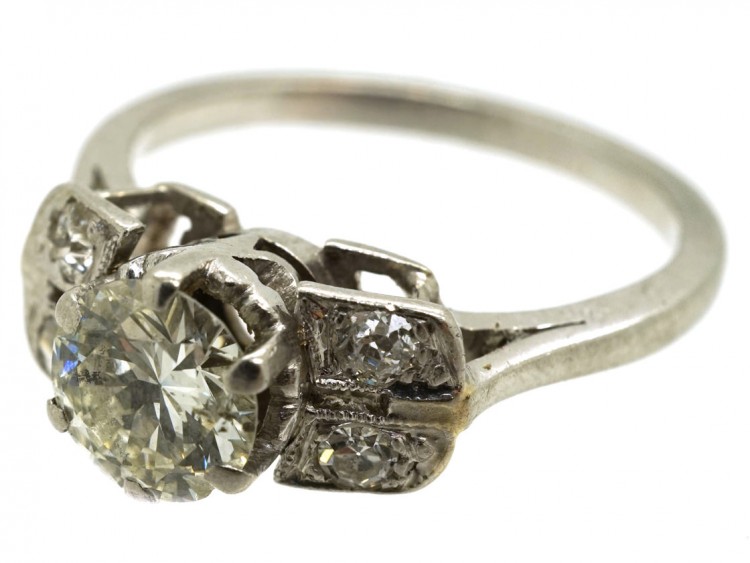Art Deco Solitaire Ring With Diamond Shoulders