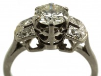 Art Deco Solitaire Ring With Diamond Shoulders