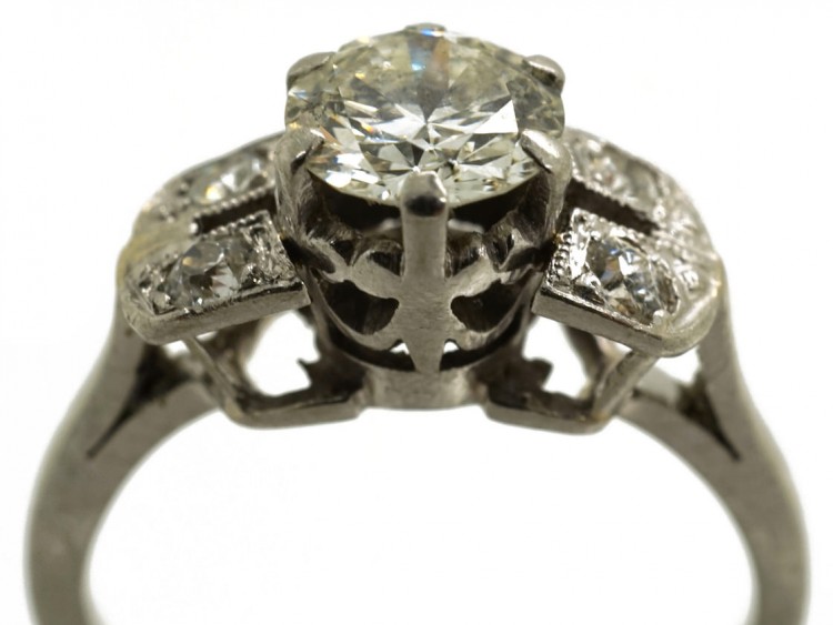 Art Deco Solitaire Ring With Diamond Shoulders