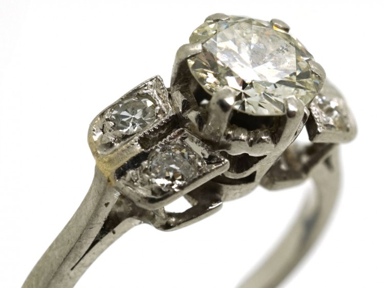Art Deco Solitaire Ring With Diamond Shoulders