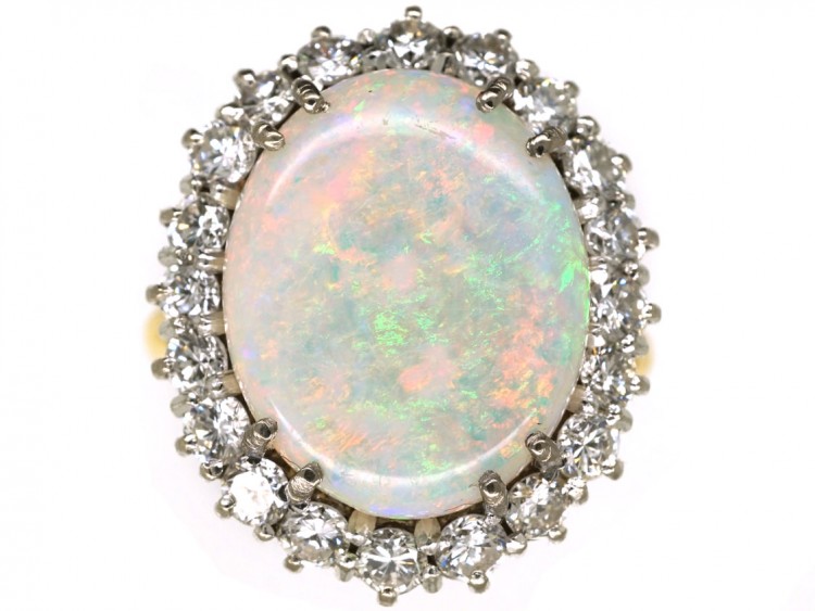 Large Opal & Diamond Cluster Ring