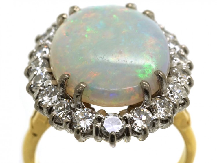 Large Opal & Diamond Cluster Ring