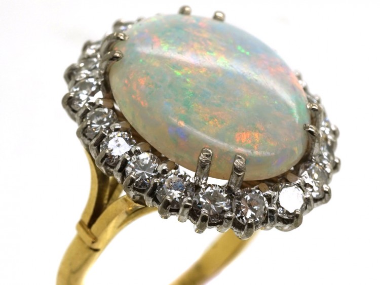 Large Opal & Diamond Cluster Ring
