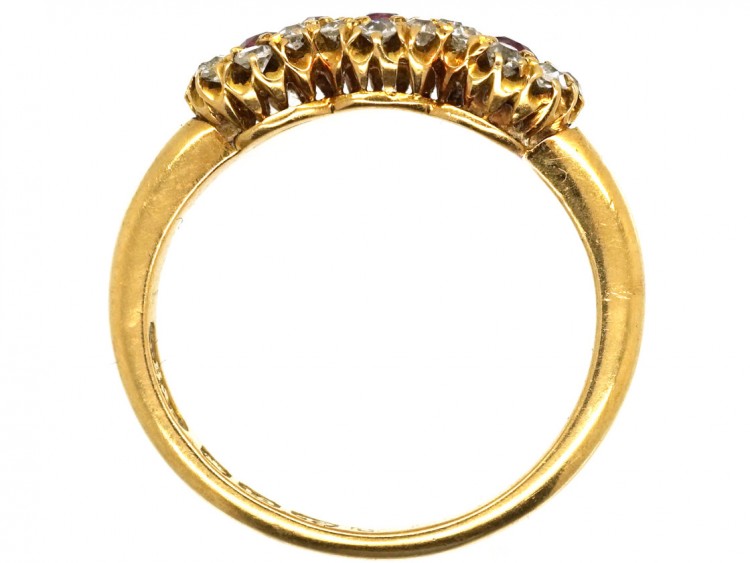 Victorian 18ct Gold, Ruby & Diamond Triple Cluster Ring