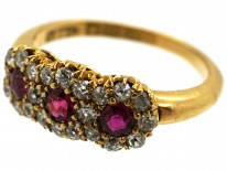 Victorian 18ct Gold, Ruby & Diamond Triple Cluster Ring