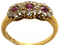 Victorian 18ct Gold, Ruby & Diamond Triple Cluster Ring