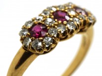 Victorian 18ct Gold, Ruby & Diamond Triple Cluster Ring