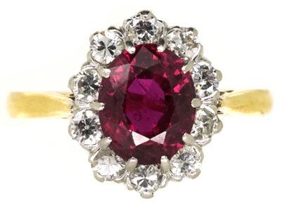 18ct & Platinum, Ruby & Diamond Cluster Ring