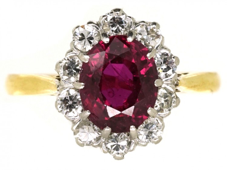 18ct & Platinum, Ruby & Diamond Cluster Ring