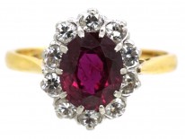 18ct & Platinum, Ruby & Diamond Cluster Ring