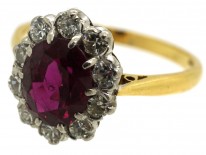 18ct & Platinum, Ruby & Diamond Cluster Ring