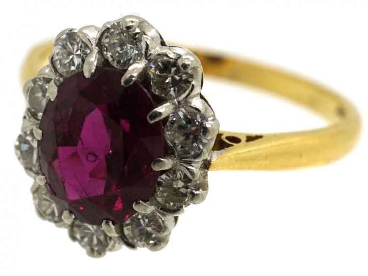 18ct & Platinum, Ruby & Diamond Cluster Ring