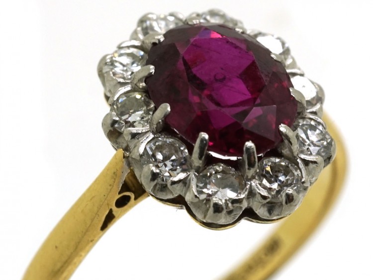 18ct & Platinum, Ruby & Diamond Cluster Ring