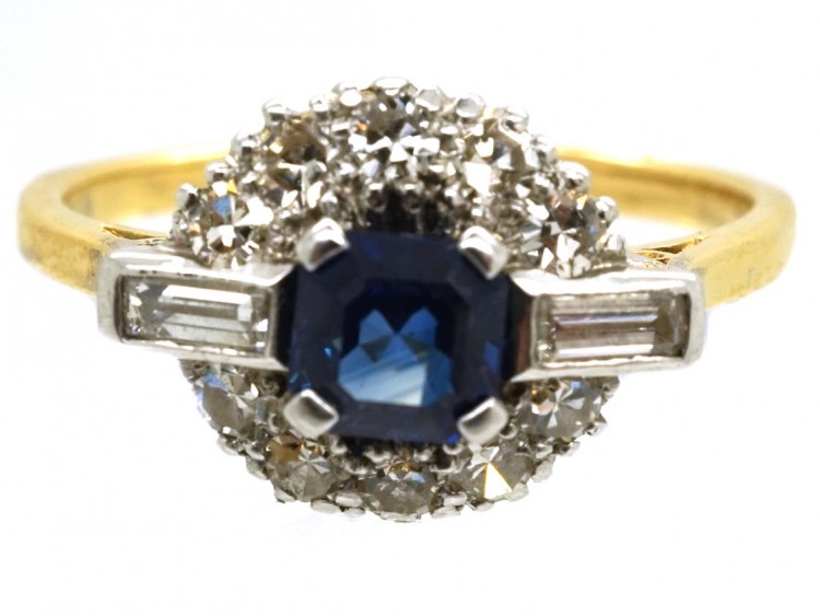 Art Deco 18ct Gold & Platinum, Sapphire & Diamond Ring