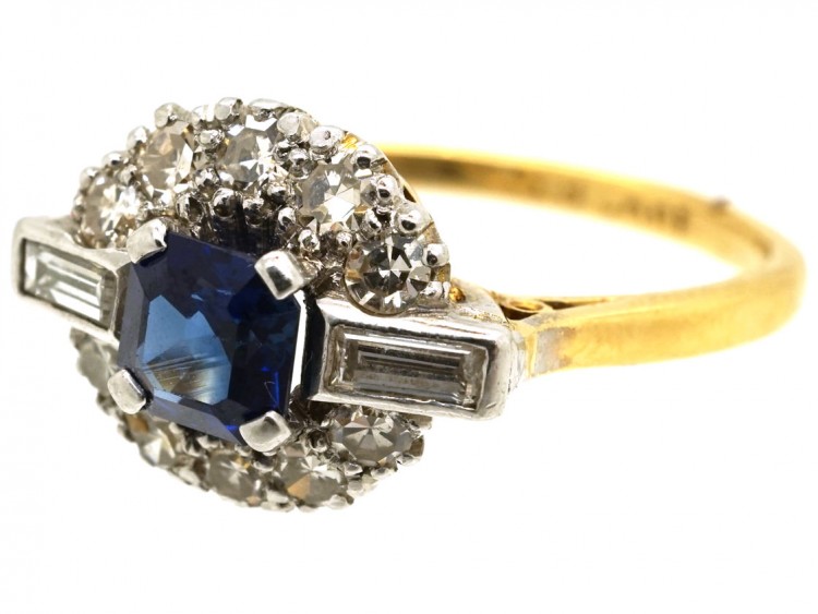 Art Deco 18ct Gold & Platinum, Sapphire & Diamond Ring