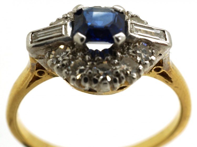 Art Deco 18ct Gold & Platinum, Sapphire & Diamond Ring