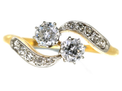Edwardian 18ct Gold & Platinum, Two Diamond Crossover Ring