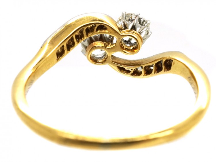 Edwardian 18ct Gold & Platinum, Two Diamond Crossover Ring