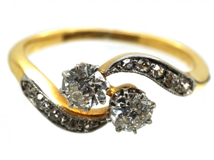 Edwardian 18ct Gold & Platinum, Two Diamond Crossover Ring