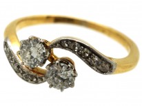 Edwardian 18ct Gold & Platinum, Two Diamond Crossover Ring
