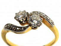 Edwardian 18ct Gold & Platinum, Two Diamond Crossover Ring