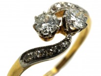 Edwardian 18ct Gold & Platinum, Two Diamond Crossover Ring