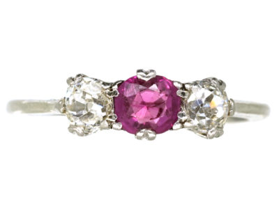 Platinum, Ruby & Diamond Three Stone Ring