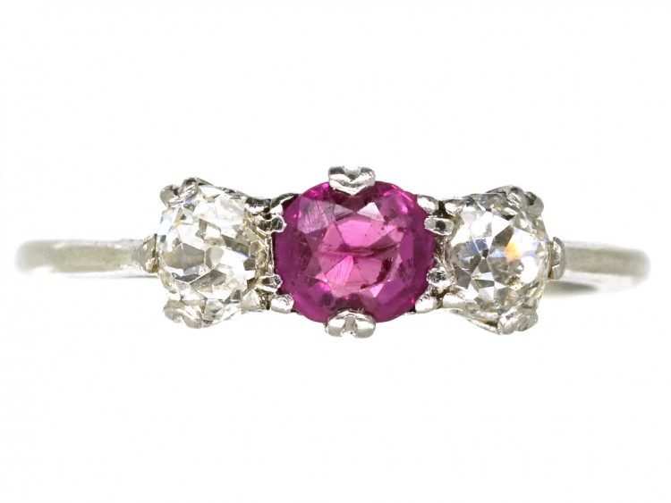 Platinum, Ruby & Diamond Three Stone Ring