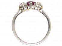 Platinum, Ruby & Diamond Three Stone Ring