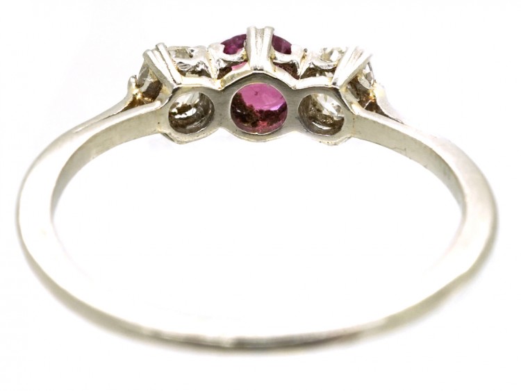 Platinum, Ruby & Diamond Three Stone Ring