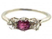Platinum, Ruby & Diamond Three Stone Ring