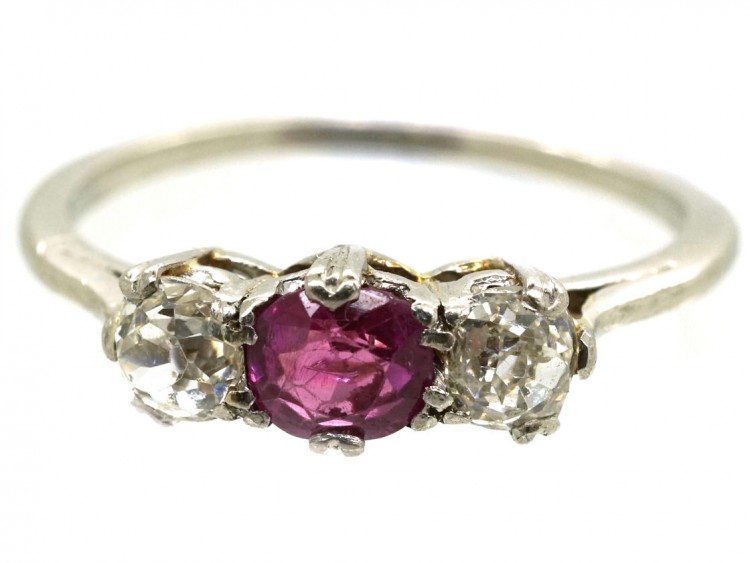 Platinum, Ruby & Diamond Three Stone Ring