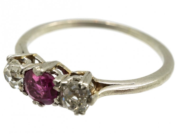 Platinum, Ruby & Diamond Three Stone Ring