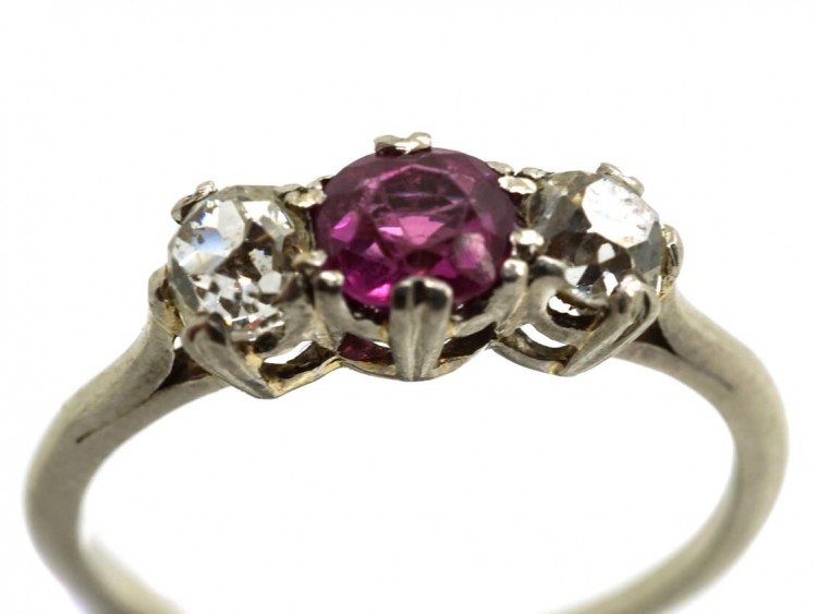 Platinum, Ruby & Diamond Three Stone Ring