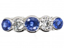 Edwardian 18ct White Gold Five Stone Sapphire & Diamond Ring
