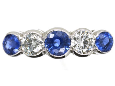 Edwardian 18ct White Gold Five Stone Sapphire & Diamond Ring
