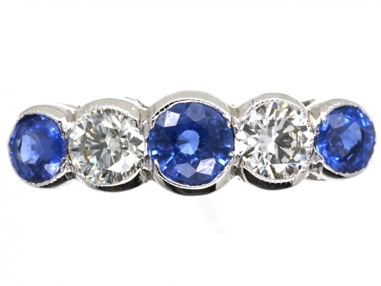 Edwardian 18ct White Gold Five Stone Sapphire & Diamond Ring