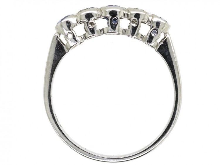 Edwardian 18ct White Gold Five Stone Sapphire & Diamond Ring