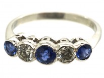 Edwardian 18ct White Gold Five Stone Sapphire & Diamond Ring