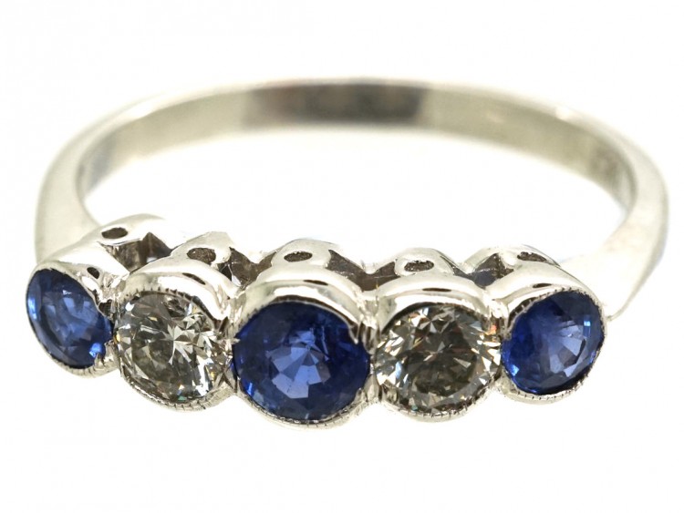 Edwardian 18ct White Gold Five Stone Sapphire & Diamond Ring